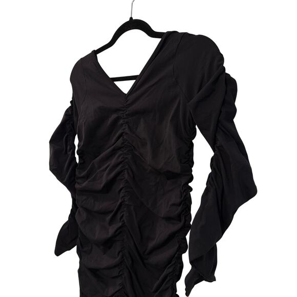Helmut Lang XS/S Ruched Bodycon Midi Jersey Dress $495 Long Sleeve Black - Picture 7 of 12